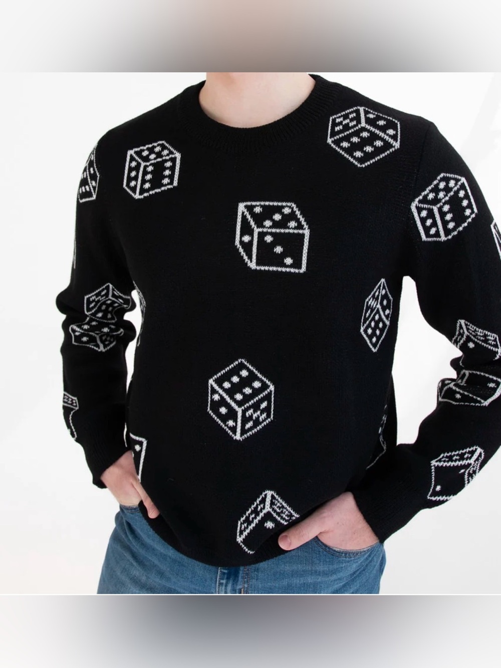 Wesc Unisex Black Crewneck Sweater with White Dice Motif